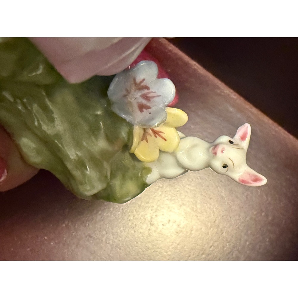 Vintage Porcelain Girl with Rabbit Hand Painted Ceramic Cottagecore Granny Style - Picture 9 of 16